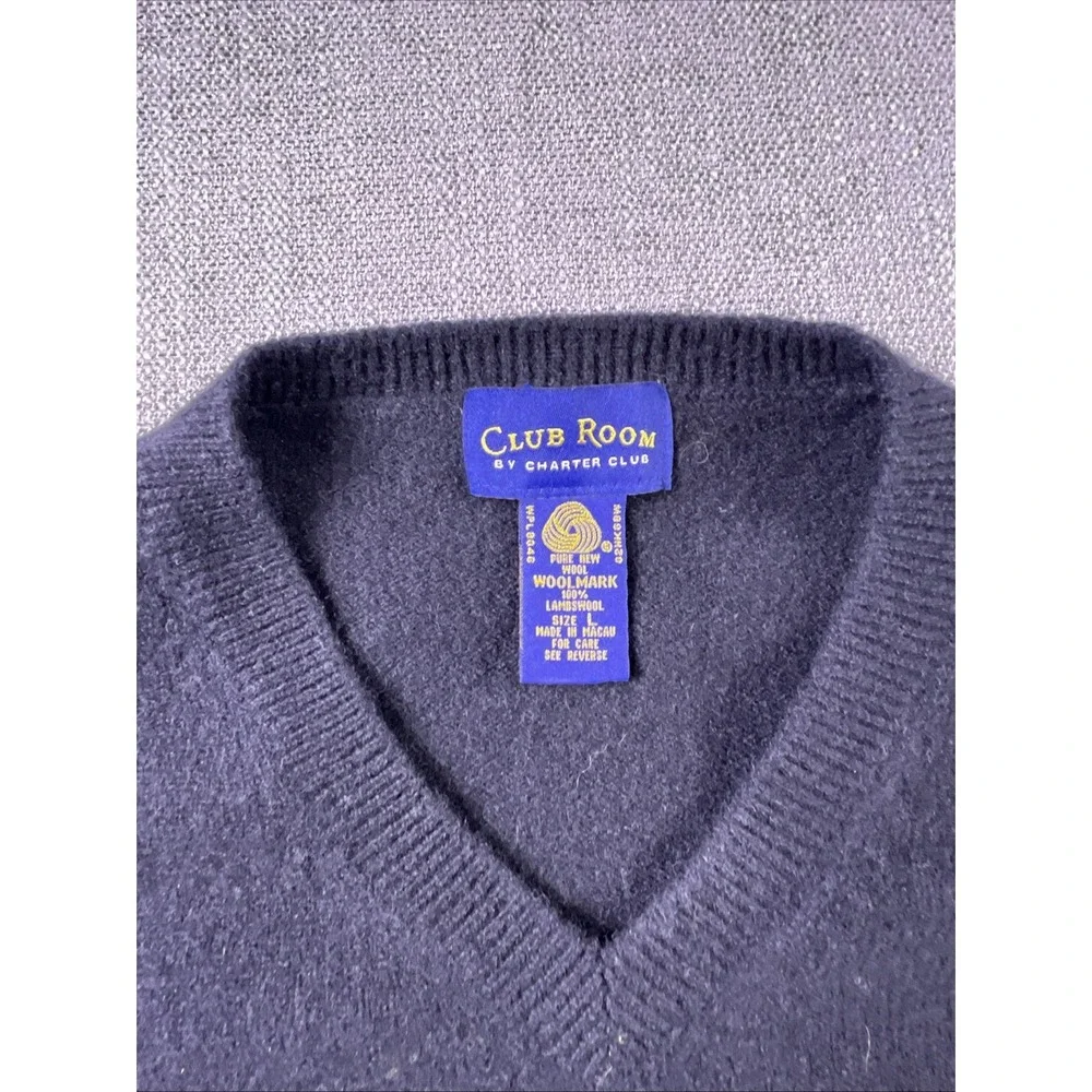Club Room Lambswool Sweater Men L‎ Black V Neck Dad Teacher Casual Preppy